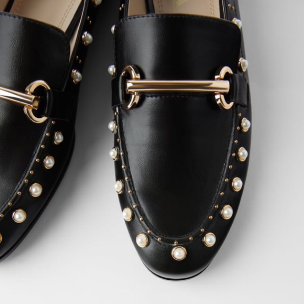 Zara black micro studded pearl loafers